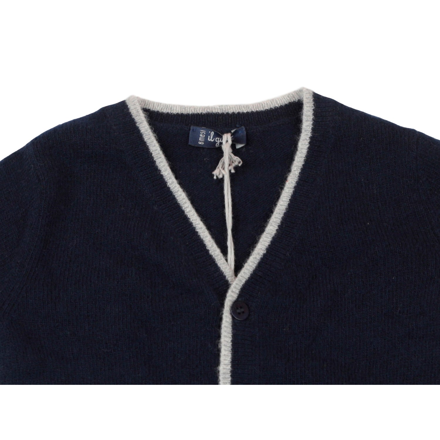 Cardigan in lana con profilo a contrasto