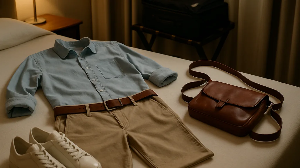 Capi di abbigliamento disposti insieme per formare un outfit